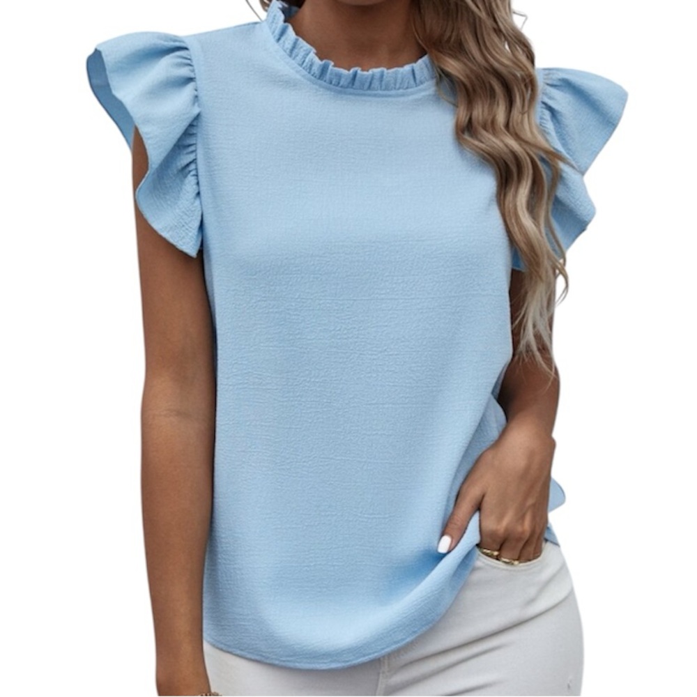 SHEIN Light Blue Blouse with Ruffles NWOT